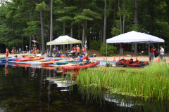 View of the shore and the kayaks with All Out Adventures 