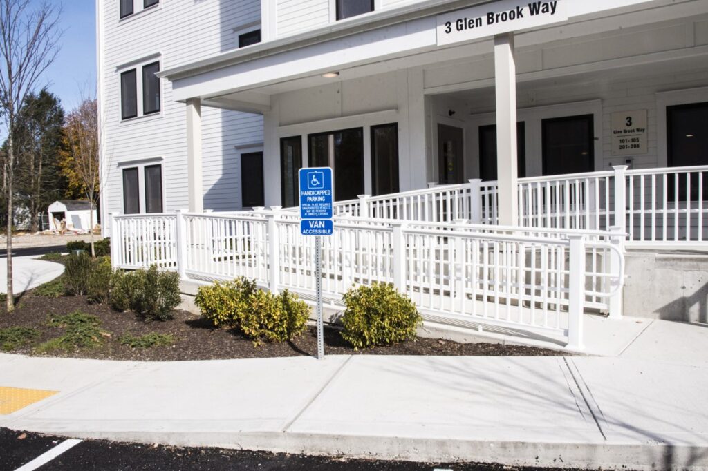 New housing in Medway.  Image shows ramp into lobby.